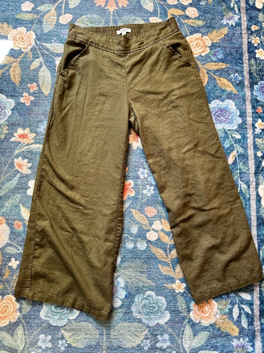 NWOT Max Studio Women’s Sz S Olive Green Linen Blend Wide-Leg Pull-On Pant